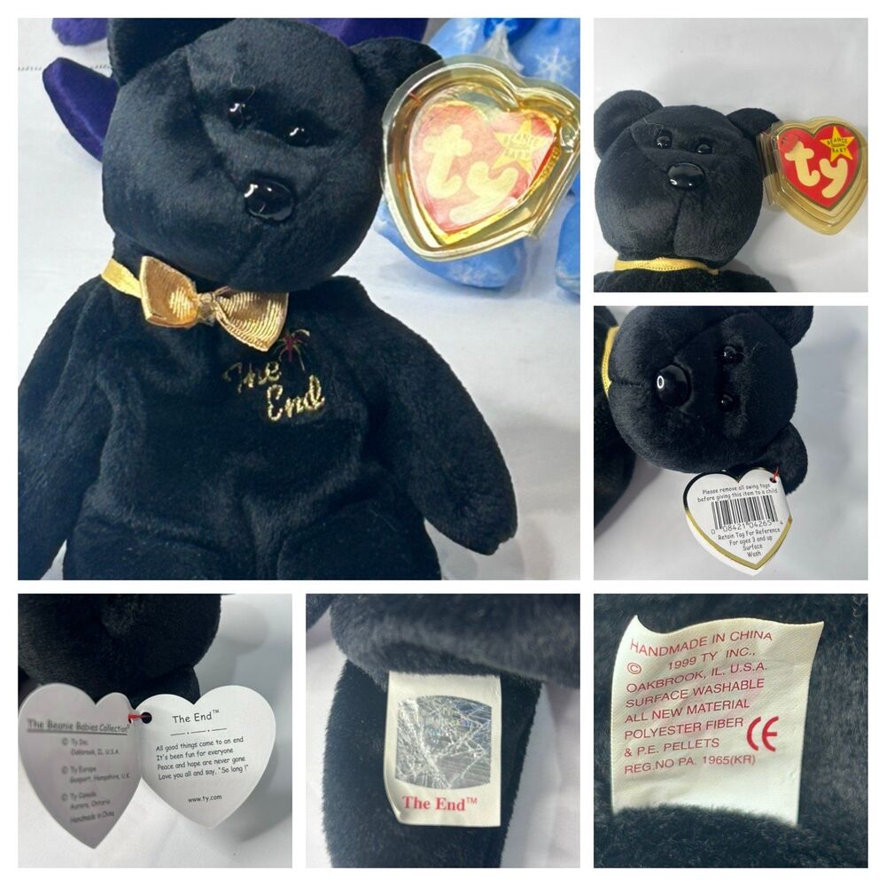 Vintage Beanie Babies The End Bear Color Black Gold Ribbon Excellent Condition
